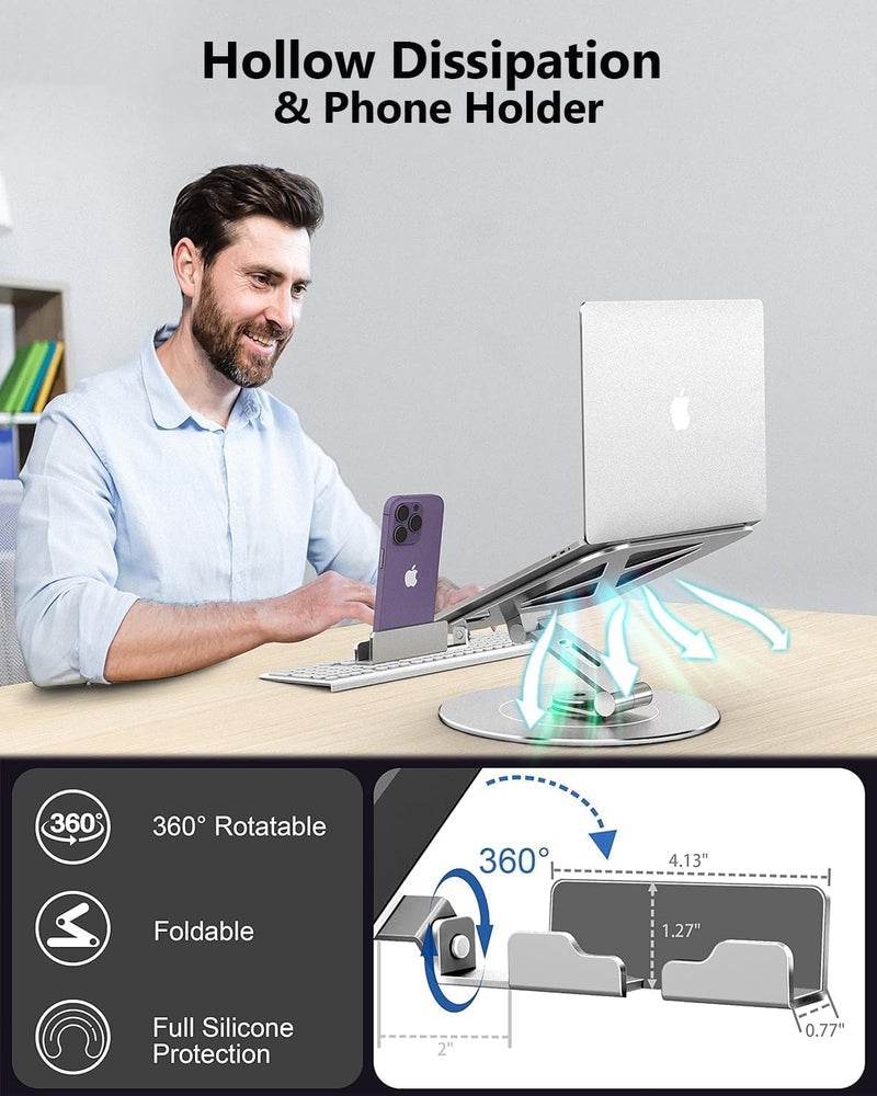LOXP Adjustable 10-17.3" Laptop Stand for Desk with Larger Base & Phone Holder, Aluminum Desktop Organizer for Laptops, Ergonomic Laptop Riser Fits MacBook, HP, Dell, All Laptops - Image 5